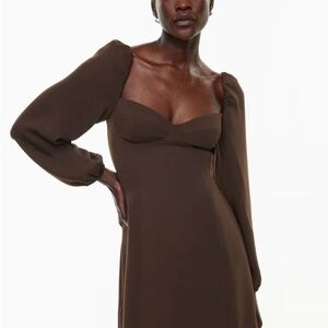 Women's Brown Puff-Sleeve Midi Dress